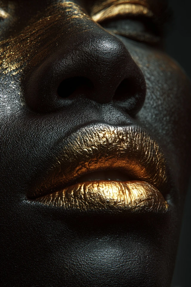 Golden Lips Black Woman Abstract Art
