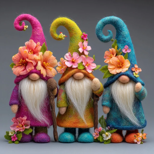 Whimsical Gnome with Flower Hat Blossoms