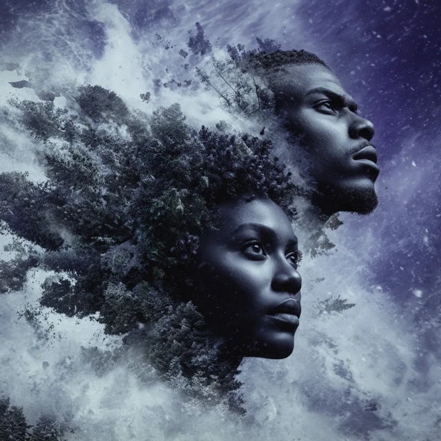 African American Faces in 3D Double Exposure