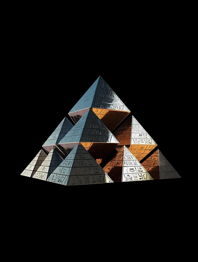 Chrome Sierpinski Pyramid Egyptian Hieroglyphics