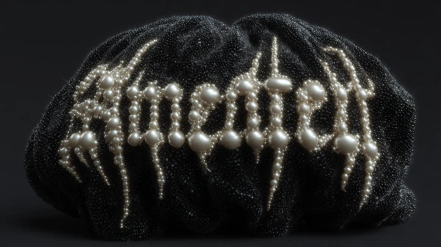White Pearls on Black Fabric Annteet Design