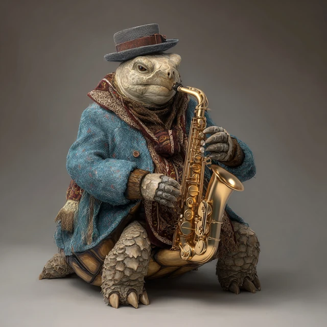 Tortoise Playing Saxophone Realistic Image