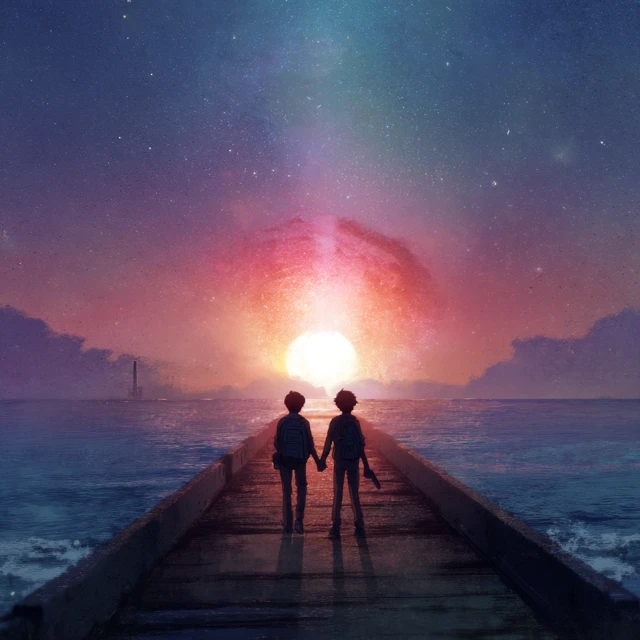 Indie Videogame Art Boys on Pier Horizon