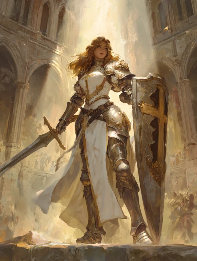 Female Paladin Jin de ValLys in Divine Light Fantasy Art