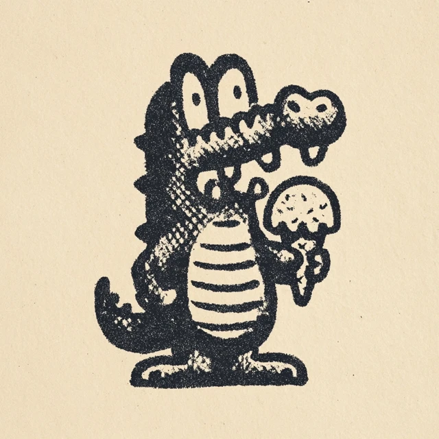 Cute Retro Crocodile Mascot with Ice Cream Cone