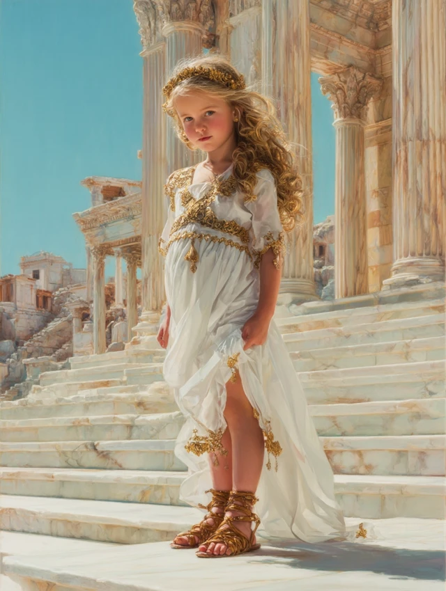 Greek Goddess Child: Golden Hair, Ancient Palace