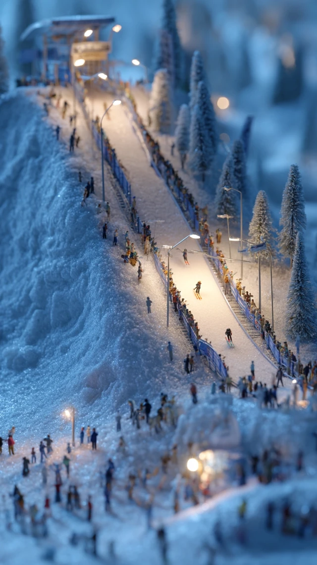 Miniature Ski Jumping Diorama Winter Scene