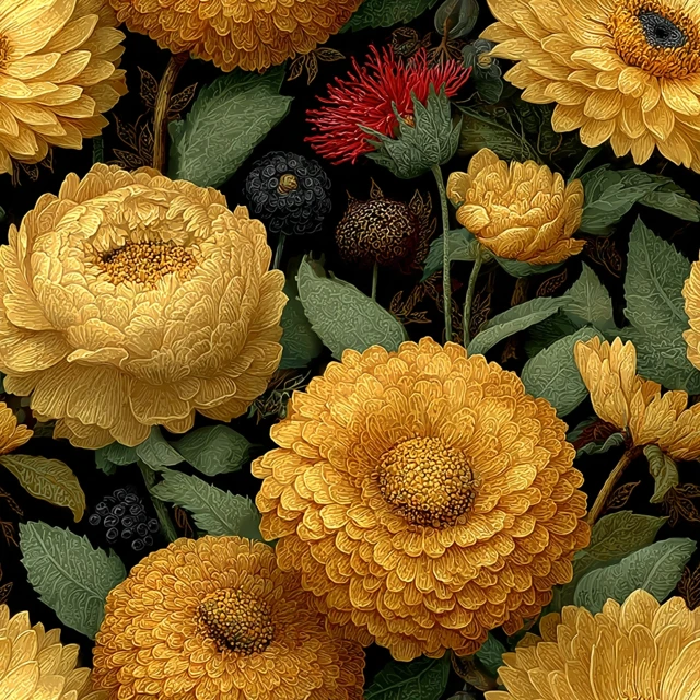 Art Nouveau Floral Wallpaper: Golden Exotic Flowers