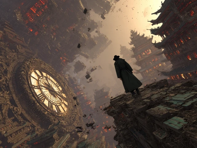 Post-Apocalyptic Cityscape with Clock Countdown