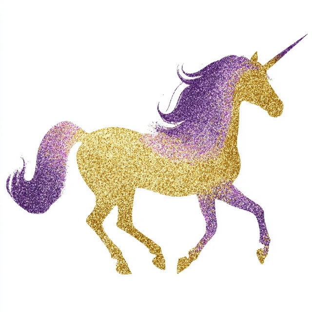 Gold Glitter Unicorn Purple Mane Illustration