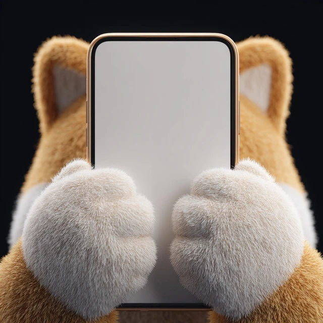 Shiba Inu Paws Holding Smartphone 3D Render