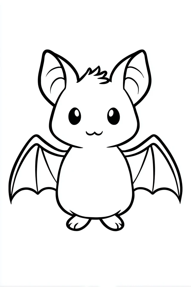 Cute Cartoon Bat Line Art for Toddlers