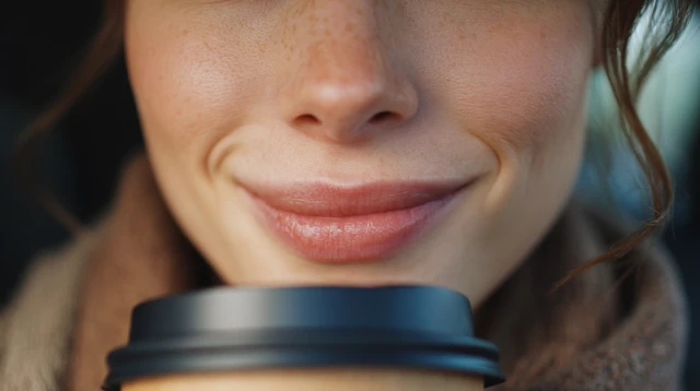 Smiling Woman Drinking Coffee Portrait