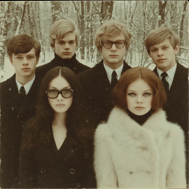 1970s Group Portrait in Snowy Woods