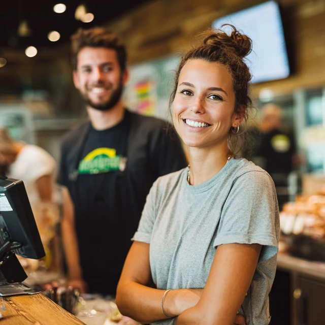 Restaurant Employees Smiling Behind the Counter