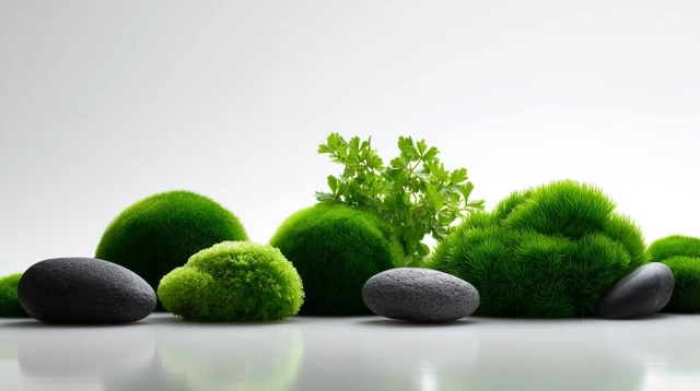Variety of Moss Green and White with White Background