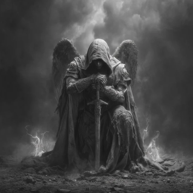 Warrior with Sword in Dramatic Black and White
