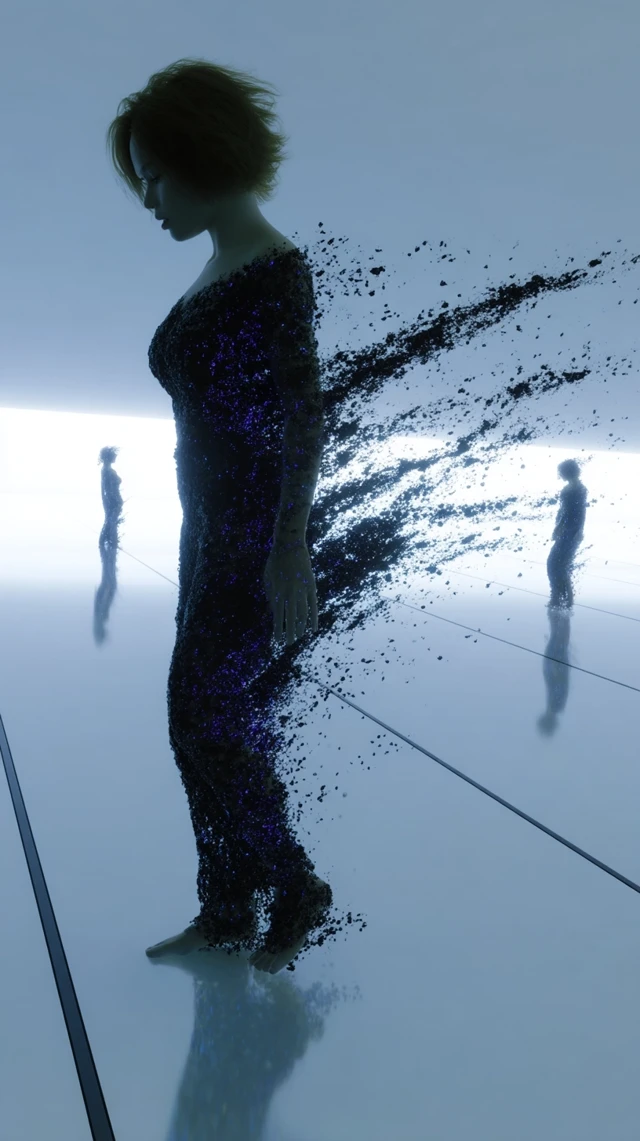 Woman Dissolving Into Particles Emotional Emptiness