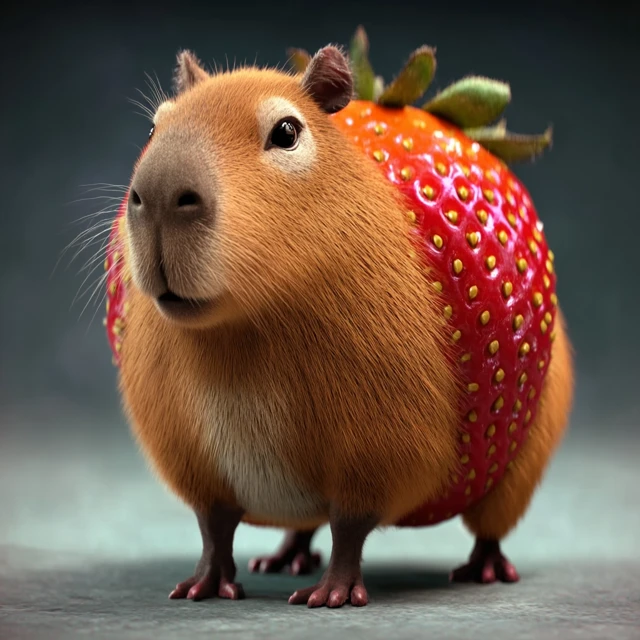 Capybara Strawberry Hybrid Cute 3D Art