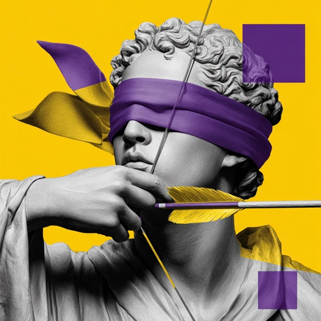 Blindfolded Archer Purple and Yellow Art