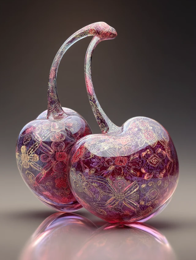 Glass Cherry Sculpture Persian Carpet Art