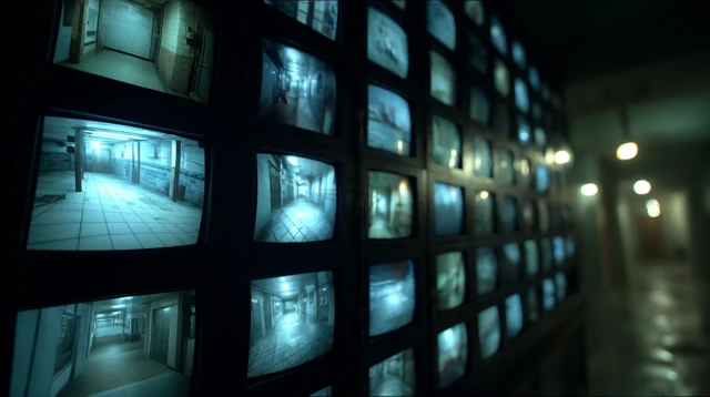 CCTV Wall Dark and Silent Surveillance Scene