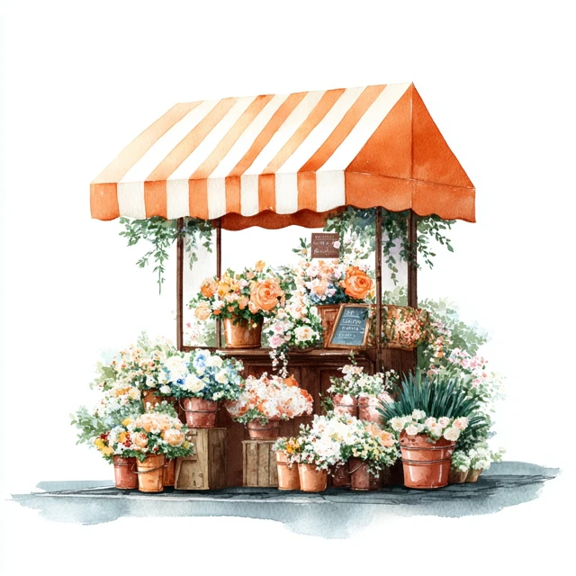 Watercolor Flower Market Stall Art Clipart