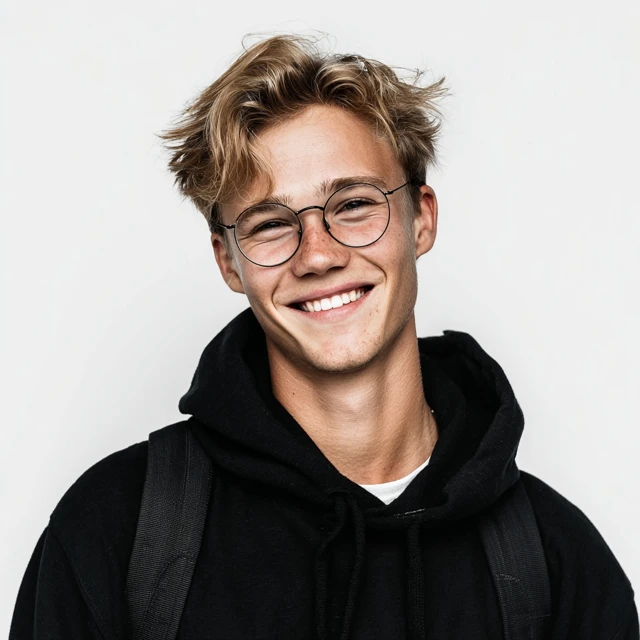 Smiling European Teenager with Glasses