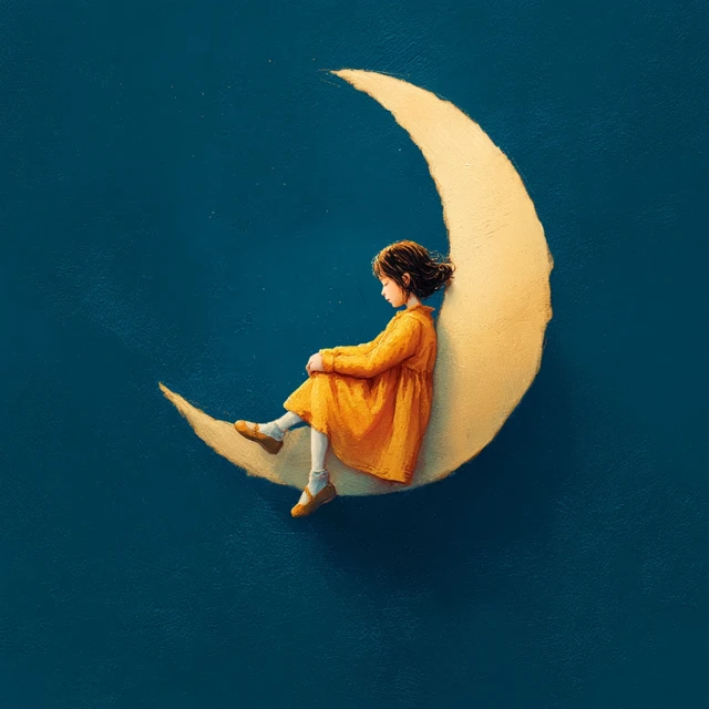 Girl on the Moon Peaceful and Beautiful Illustration