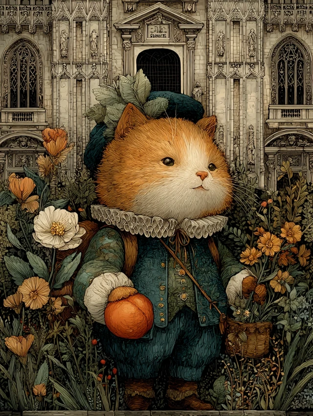 Renaissance Cat in Milan Italy Fantasy Illustration