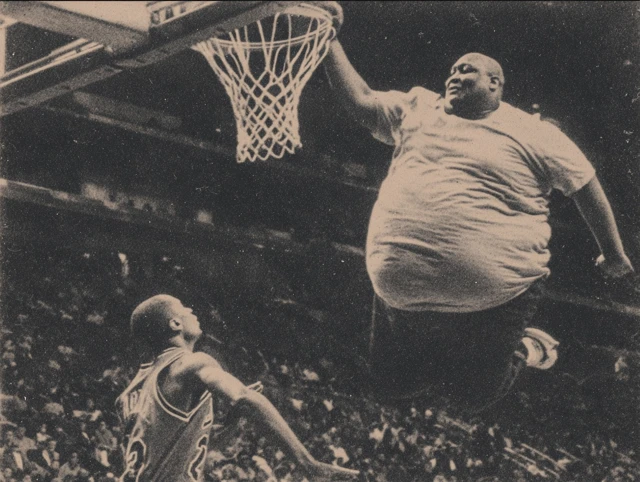 Obese Man Dunks Over Michael Jordan 90s NBA Photo