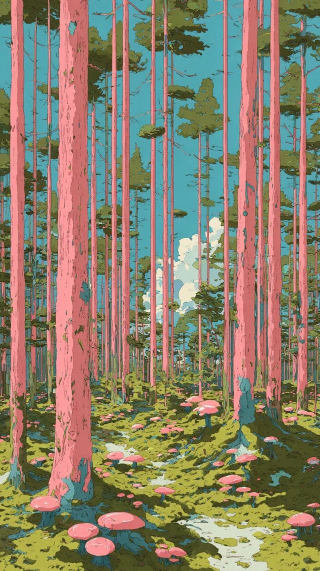 Pink Forest Illustration Nature Landscape Art