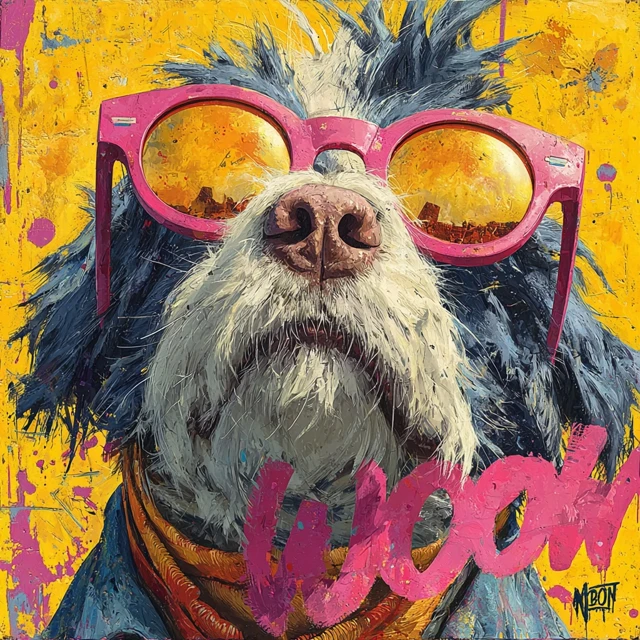 Pop Art Dog in Sunglasses Woof Painting