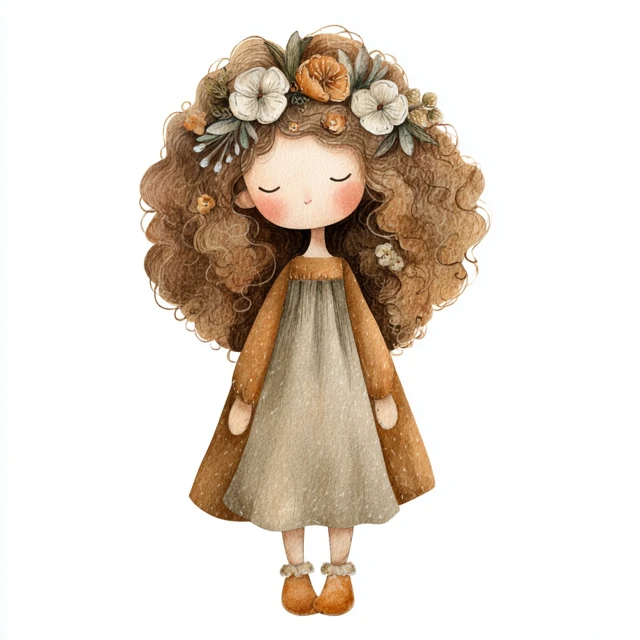Cute Dreamy Rag Doll Watercolor Clipart