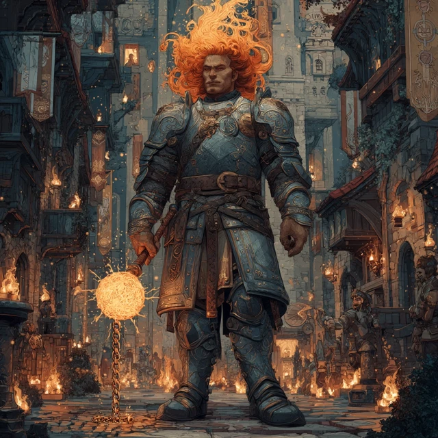 Fire Genasi Protector of a Medieval City