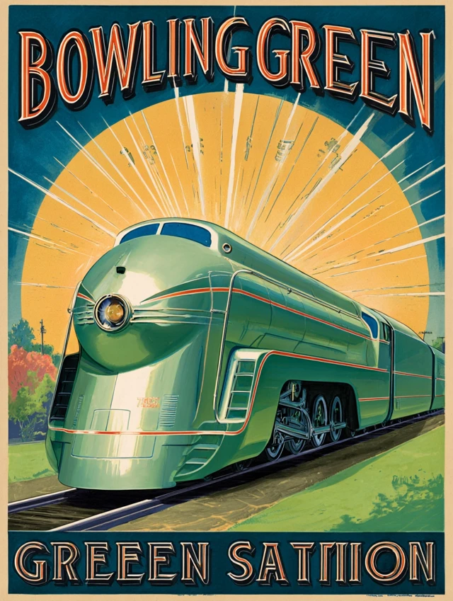 Vintage Art Deco Bowling Green KY Train Poster