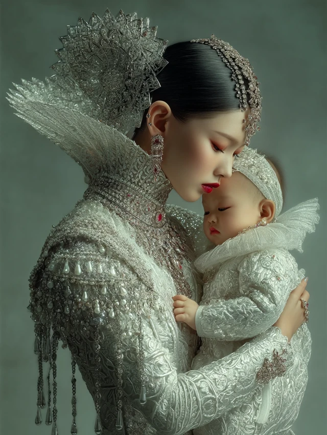 Korean Mother and Baby 3D Portrait Luxury Fashion