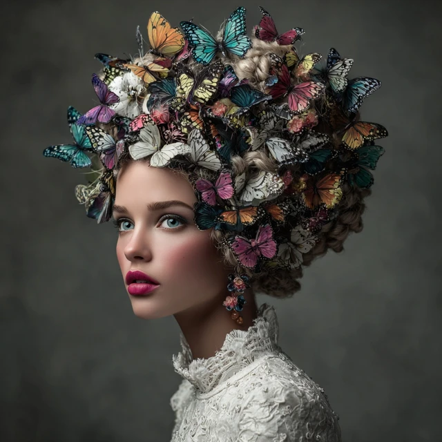 Supermodel with Butterfly Headdress Stunning Portrait