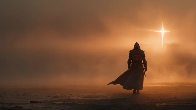 Templar Monk Silhouette at Sunrise Spiritual Scene