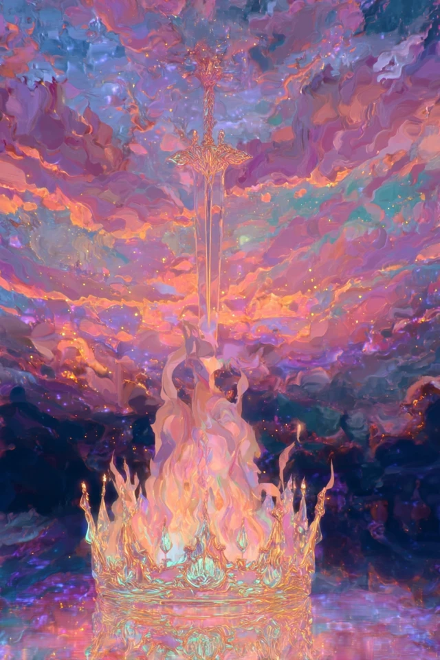 Fire Crown and Sword Art Fantasy Illustration