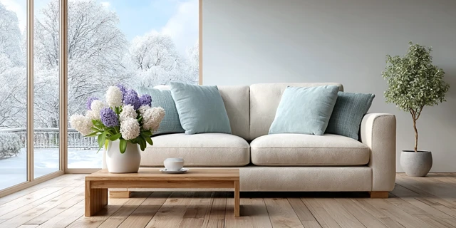 Minimalist Living Room Design with Snowy View