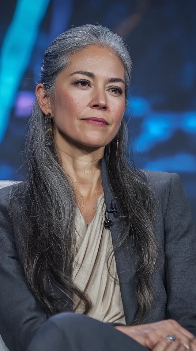Professional Woman Speaker with Gray Hair