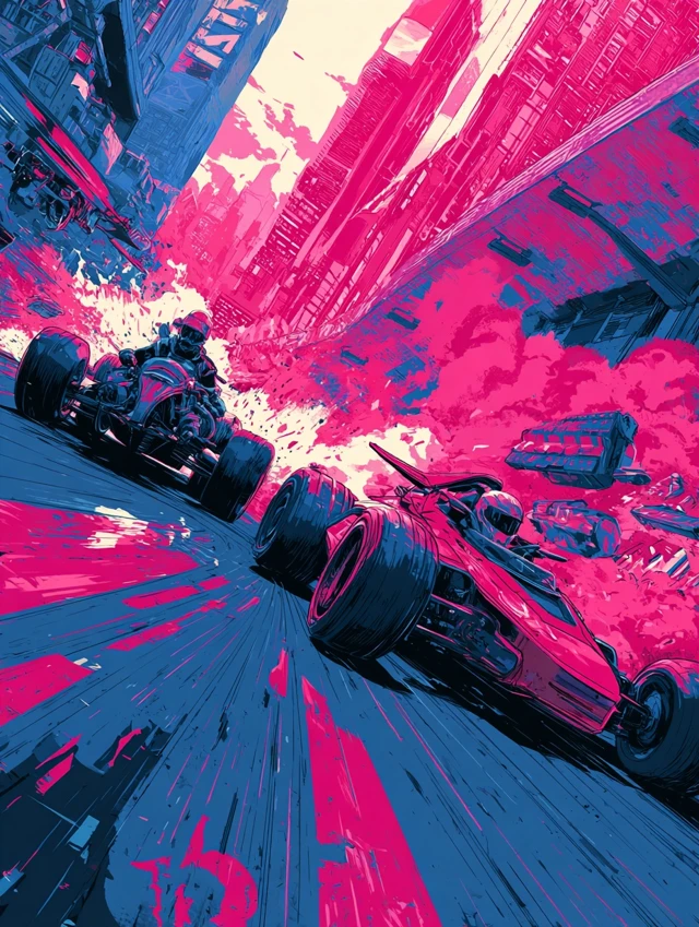 Futuristic Racer Showdown Cel Shaded Illustration
