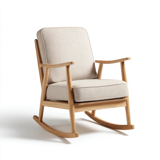 Rocking Chair Beige Fabric Natural Wood Frame
