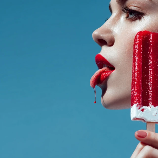 Girl Licking Popsicle Hyperrealistic Shot