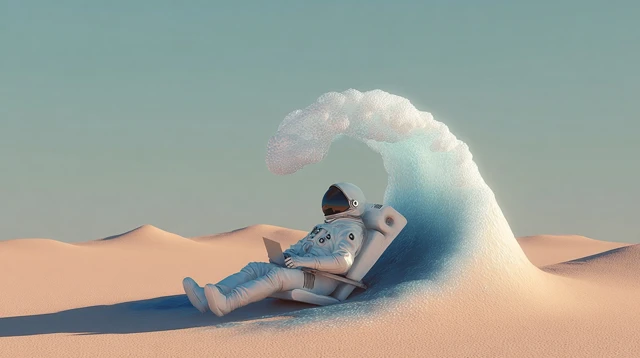 Astronaut Relaxing in Desert Surreal Scene