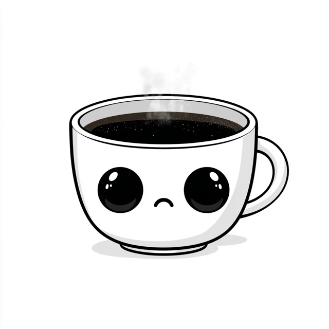 Cute Sad Coffee Cup Kawaii Line Art Illustration
