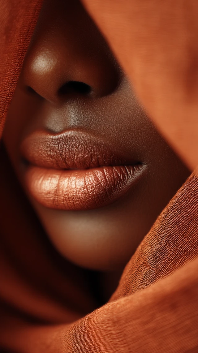 Close Up Macro Portrait of Dark Skin and Lips