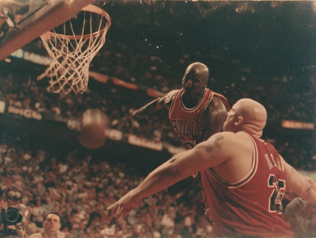 Obese Man Dunks Over Michael Jordan 90s NBA Photo