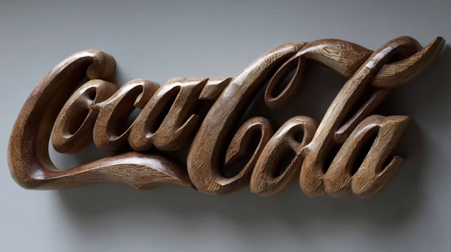 Wood Carved Coca Cola Logo 3D Art